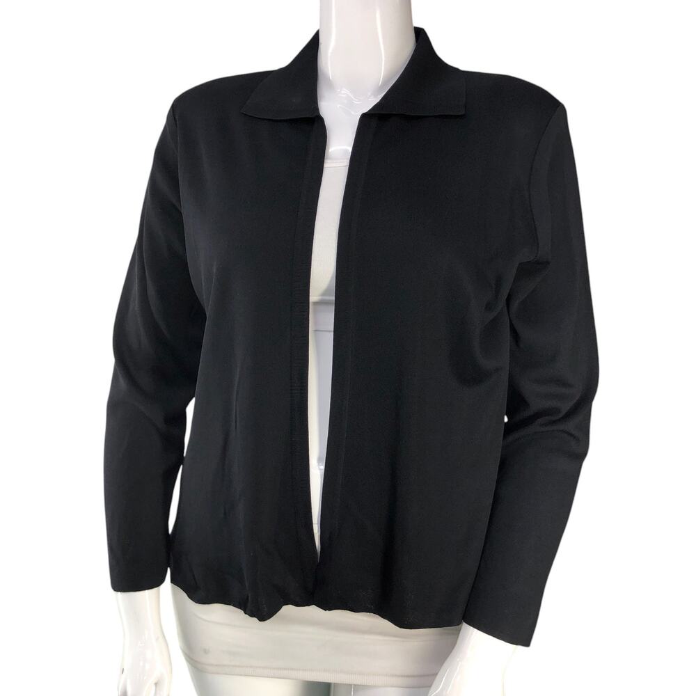 Exclusively Misook Petite Womens Size LP Open Front Cardigan Slinky Knit Black